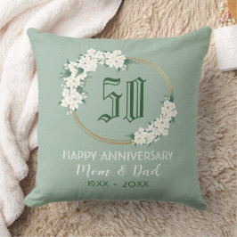 Almofada Aniversário de 50 anos Branco Verde Floral Chinois