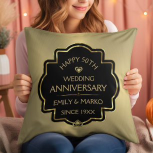 Almofada Aniversário de 50 anos de casamento Dourado e Pret