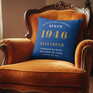 Almofada Aniversário de 80 anos 1946 Nome Personalizado Azu
