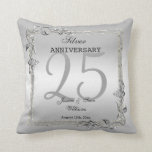 Almofada Aniversário de Casamento de 25 Silver Gem & Glitte<br><div class="desc">Travesseiro decorativo de aniversário de Casamento 25 prateado elegante e elegante com joias de pedra preciosa na moda e decorações de canto e estrutura de borda brilhante colorida. Uma design romântica para sua celebração. Todo texto, fonte e cor da fonte são totalmente personalizáveis para atender às suas necessidades. Se você...</div>
