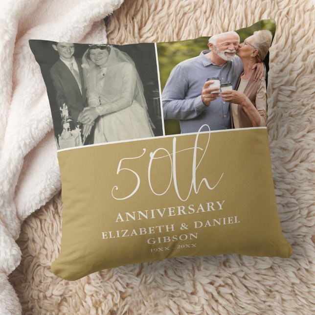 Almofada Aniversário de Casamento de 50 Anos Foto Então e A (Then And Now 2 Photo 50th Wedding Anniversary Throw Pillow)