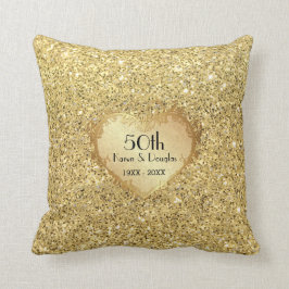 Almofada Aniversário de Casamento do Sparkle Dourado Heart 