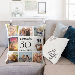 Almofada Aniversário de colagem de fotografias personalizad<br><div class="desc">Um presente único para um aniversário de 21 anos,  celebrando sua vida com uma colagem de 8 fotos,  fotos. Personalize e adicione seu nome,  idade e data. Um fundo branco,  texto preto. O nome é escrito com um moderno estilo escrito à mão.</div>