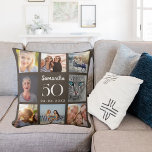 Almofada Aniversário de colagem de fotografias personalizad<br><div class="desc">Um presente único para um aniversário de 21 anos,  celebrando sua vida com uma colagem de 8 fotos,  fotos. Personalize e adicione seu nome,  idade e data. Uma cor de fundo esticada e castanha,  texto branco. O nome é escrito com um moderno estilo escrito à mão.</div>