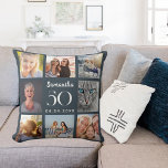Almofada Aniversário de colagem personalizada de fotografia<br><div class="desc">Um presente único para um aniversário de 21 anos,  celebrando sua vida com uma colagem de 8 fotos,  fotos. Personalize e adicione seu nome,  idade e data. Um fundo cinza de carvão,  texto branco. O nome é escrito com um moderno estilo escrito à mão.</div>