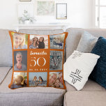 Almofada Aniversário de colagem personalizada de fotos em l<br><div class="desc">Um presente único para um aniversário de 21 anos,  celebrando sua vida com uma colagem de 8 fotos,  fotos. Personalize e adicione seu nome,  idade e data. Uma cor de fundo laranja queimada,  texto branco. O nome é escrito com um moderno estilo escrito à mão.</div>