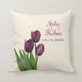 Almofada Aniversário de creme de 3 tulipas roxas