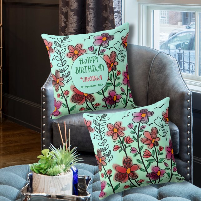 Almofada ANIVERSÁRIO DE FLORES DE DOIS VERMELHOS primavera  (Criador carregado)