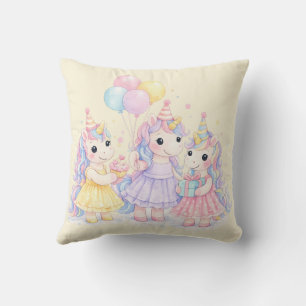 Almofada Aniversário de Meninas Unicórnio em Aquarela Paste