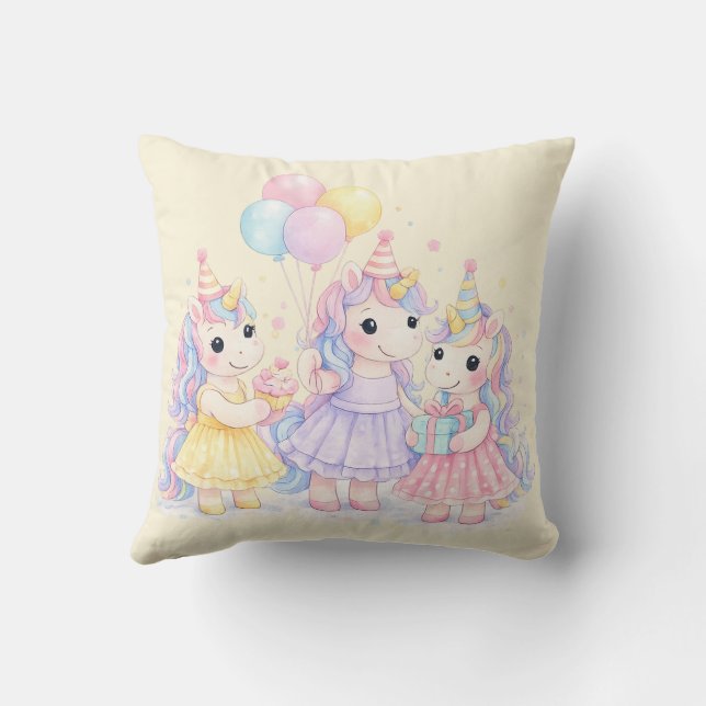 Almofada Aniversário de Meninas Unicórnio em Aquarela Paste (Verso)