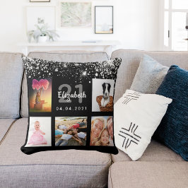 Almofada Aniversário do nome da colagem de fotos da luz pre