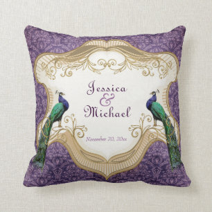 Almofada Aniversário personalizado (roxo) real do pavão