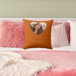 Almofada Aniversário queimado com nome de foto laranja