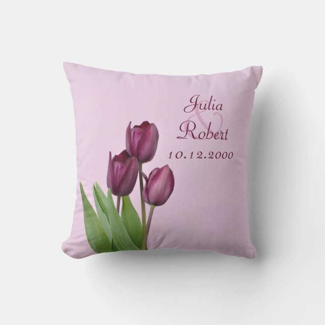 Almofada Aniversário roxo de 3 tulipas (Frente)