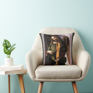 Almofada Anjo de Leonardo da Vinci em Verde com uma Viela