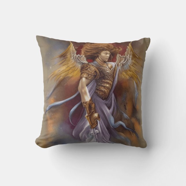 Almofada Anjo De Proteção Do Guerreiro Na Lavanda De Aquare (Frente)