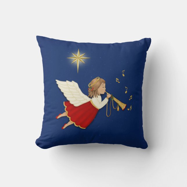 Almofada Anjo de Trompete e Estrela de Natal (Frente)