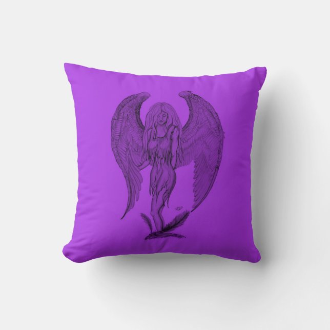 Almofada Anjo - design preto e roxo (Frente)