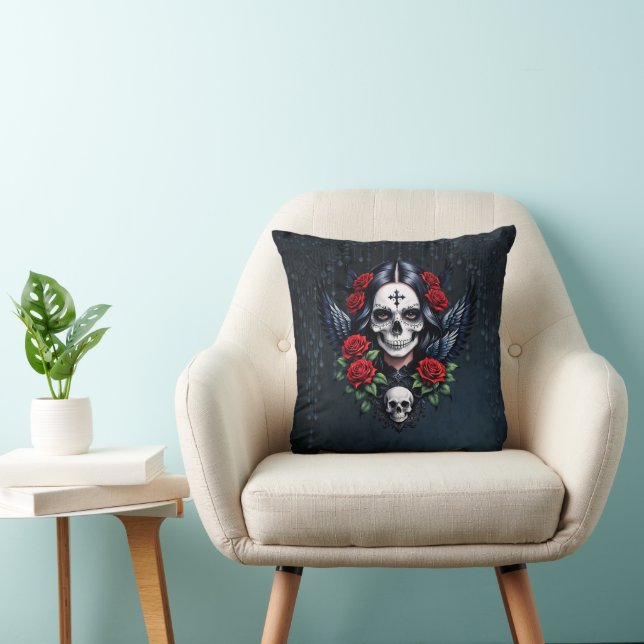 Almofada Anjo do Crânio de Açúcar com Rosas. (Cadeira)