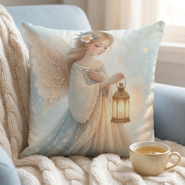 Almofada Anjo Lanterna Celestial de Inverno de Conforto (Celestial Winter Angel Lantern of Comfort Throw Pillow)