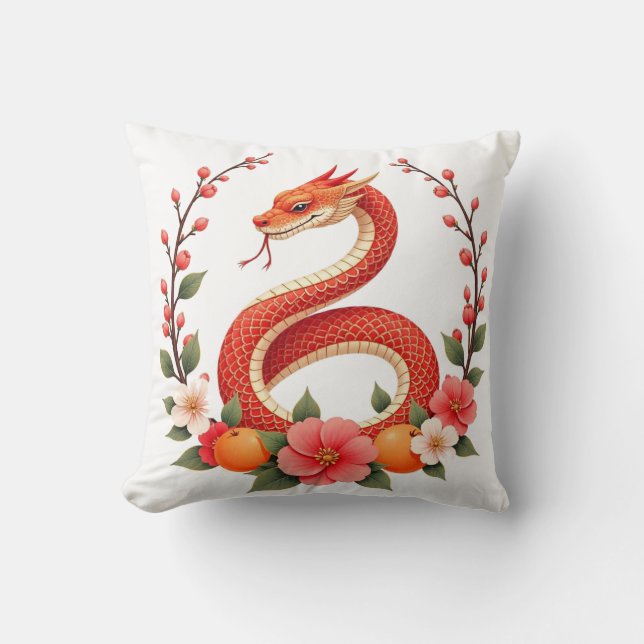 Almofada Ano da cobra chinês fofo rindo (Frente)