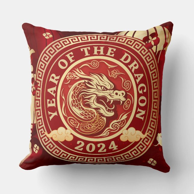 Almofada Ano do Dragão 2024 | Símbolo Zodiac Chinês (Frente)