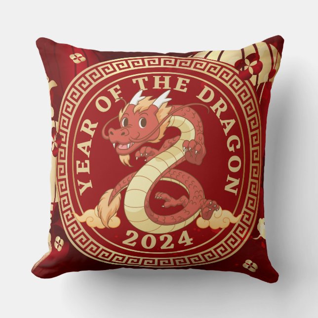 Almofada Ano do Dragão 2024 | Símbolo Zodiac Chinês (Frente)