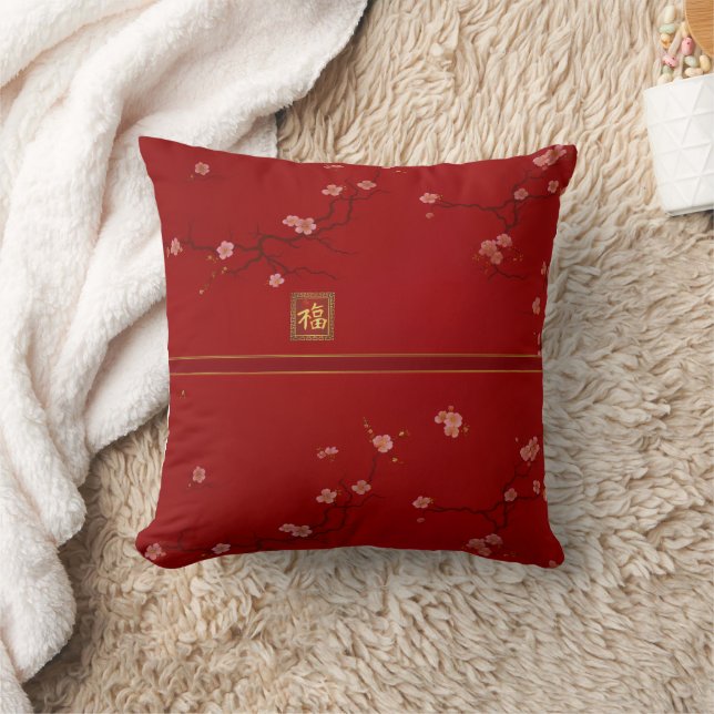 Almofada Ano Novo das Flores de Cerejeira Vermelhas Chinesa (Cobertor)