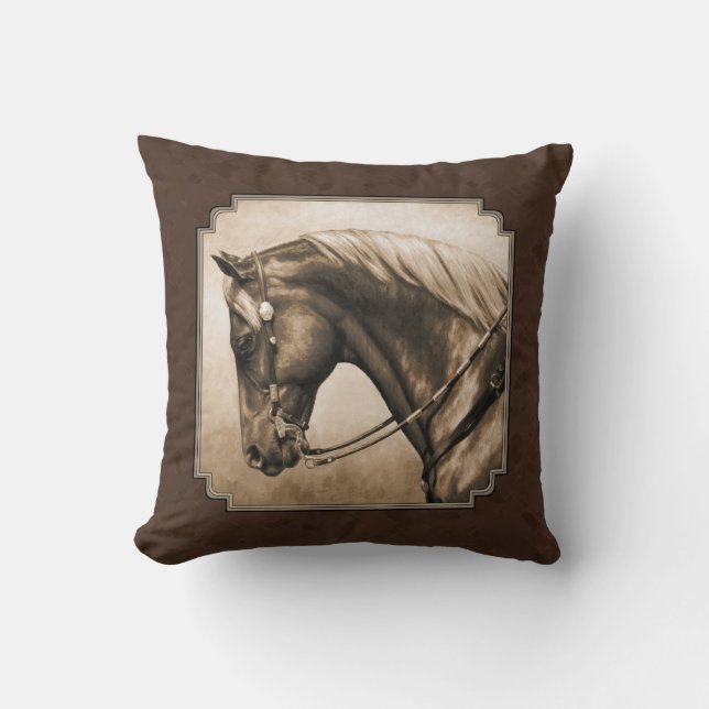 Almofada Antigo Quarto Oeste Horse Sepia Brown (Frente)