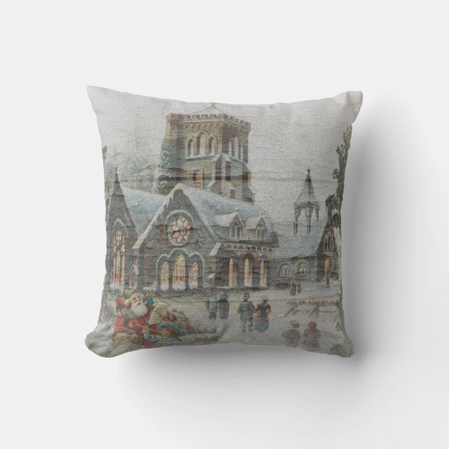 Almofada Antigos Papais noeis com crianças em frente a uma  (Frente)