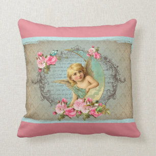 Almofada Antiguidade azul do rosa cor-de-rosa do vintage do