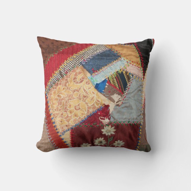 Almofada Antiguidade, Era Vitoriana, Praça-Quilt Louca (Frente)