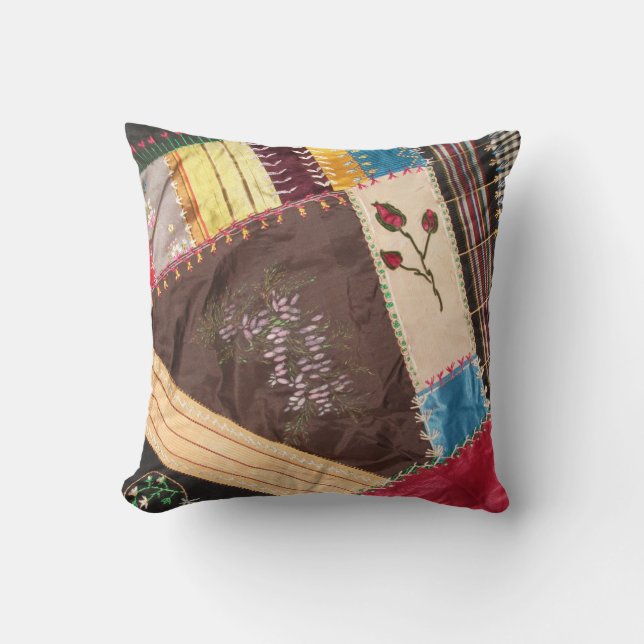 Almofada Antiguidade, Era Vitoriana, Praça-Quilt Louca (Frente)