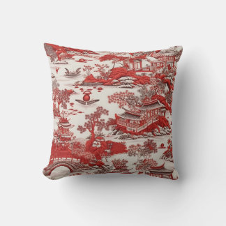 Almofada Antik Ming China Blau und rote Chinoiserie