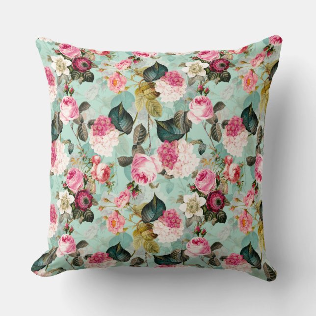 Almofada Antiquado Rosa Nostálgico Redouté Mint (Frente)