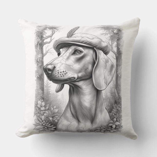 Almofada Antique Marble Dachshund Statue Decor Pillow (Frente)