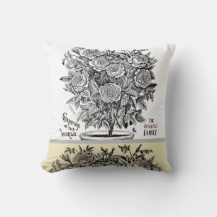 Almofada Antique Rosebush - sua escolha de texto