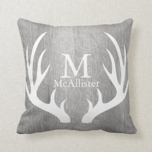 Almofada Antlers brancos de madeira cinzentos resistidos