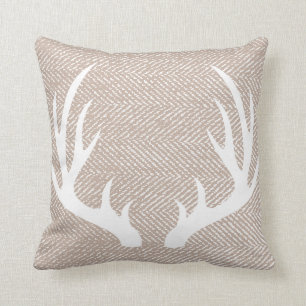 Almofada Antlers brancos dos cervos de Herringbone do Taupe