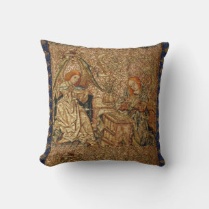 ALMOFADA ANUNCIAÇÃO ANTIGA EMBROIDERIA AZUL DOURADA