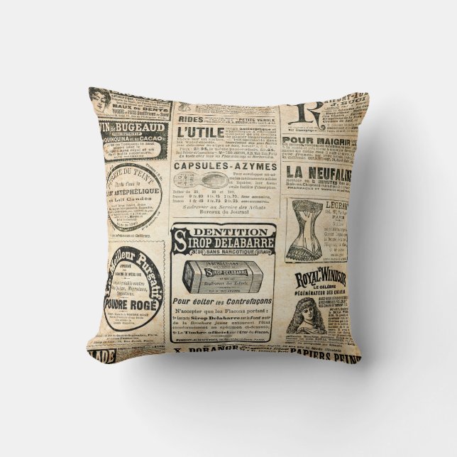 Almofada Anúncio de jornal francês em 1897 (Frente)