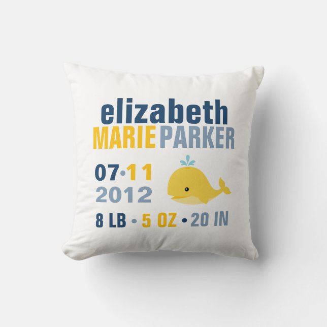 Almofada Anúncio de nascimento de bebê de baleia branca {am (Frente)