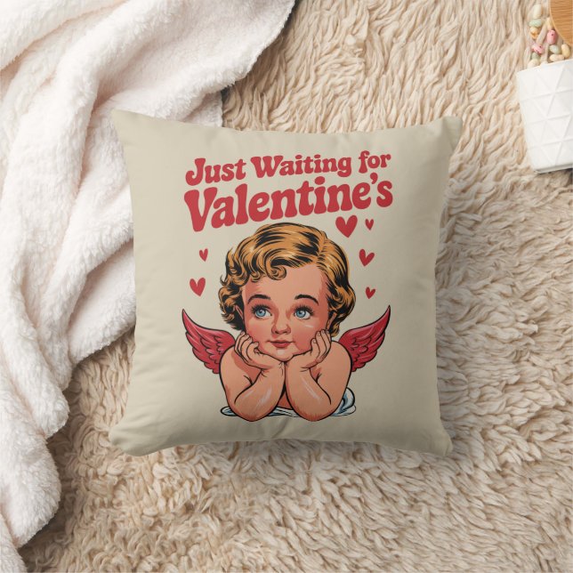 Almofada Apenas esperando pelo bebê Cupido do amor retrô do (Cobertor)