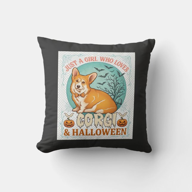 Almofada Apenas Garota Que Ama Corgi Abóboras De Halloween  (Frente)