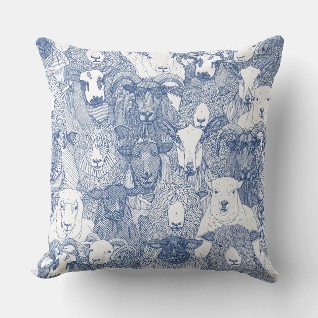 Almofada apenas ovelhas clássico azul branco (Frente)