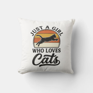 Almofada Apenas uma Garota que Ama Gatos Desenho Retro Vint