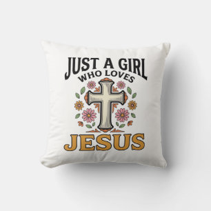 Almofada Apenas uma Garota que Ama Jesus Camisa de Cruz Flo