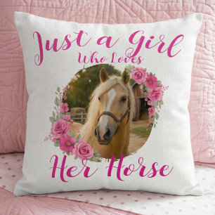 Almofada Apenas Uma Garota Que Ama Sua Foto De Cavalo Rosa
