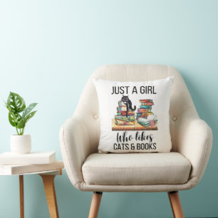 Almofada Apenas Uma Menina Que Gosta De Gatos E Livros