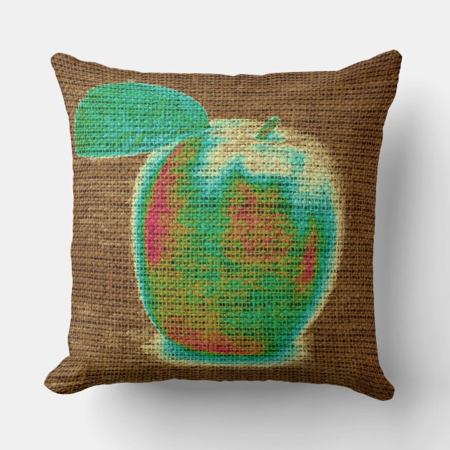 Almofada Apple Fine Art em Burlap Linen Jute #4 (Frente)